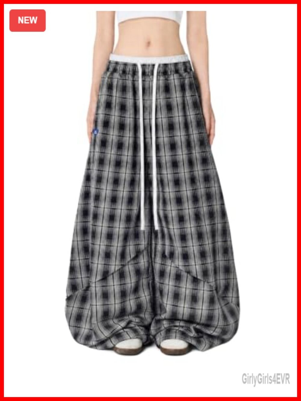 Aelfric Eden Plaid Baggy Sweatpants Double Waist Streetwear Y2K Wide Leg Pants